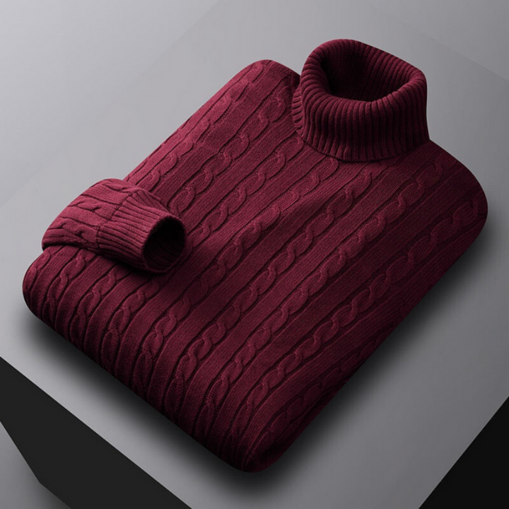 Men's Turtleneck Sweater - Loose Fit Knit - Red