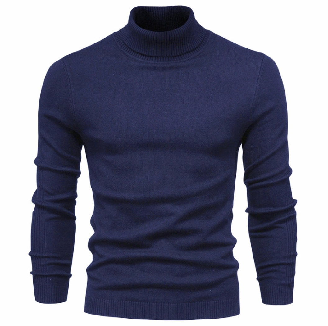 Men's Turtleneck Sweater - Slim Fit Warm Knit - Navy