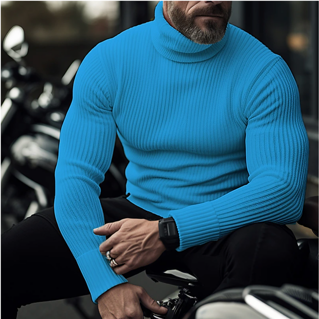 Men's Turtleneck Sweater - Soft Knit Warmth - Blue