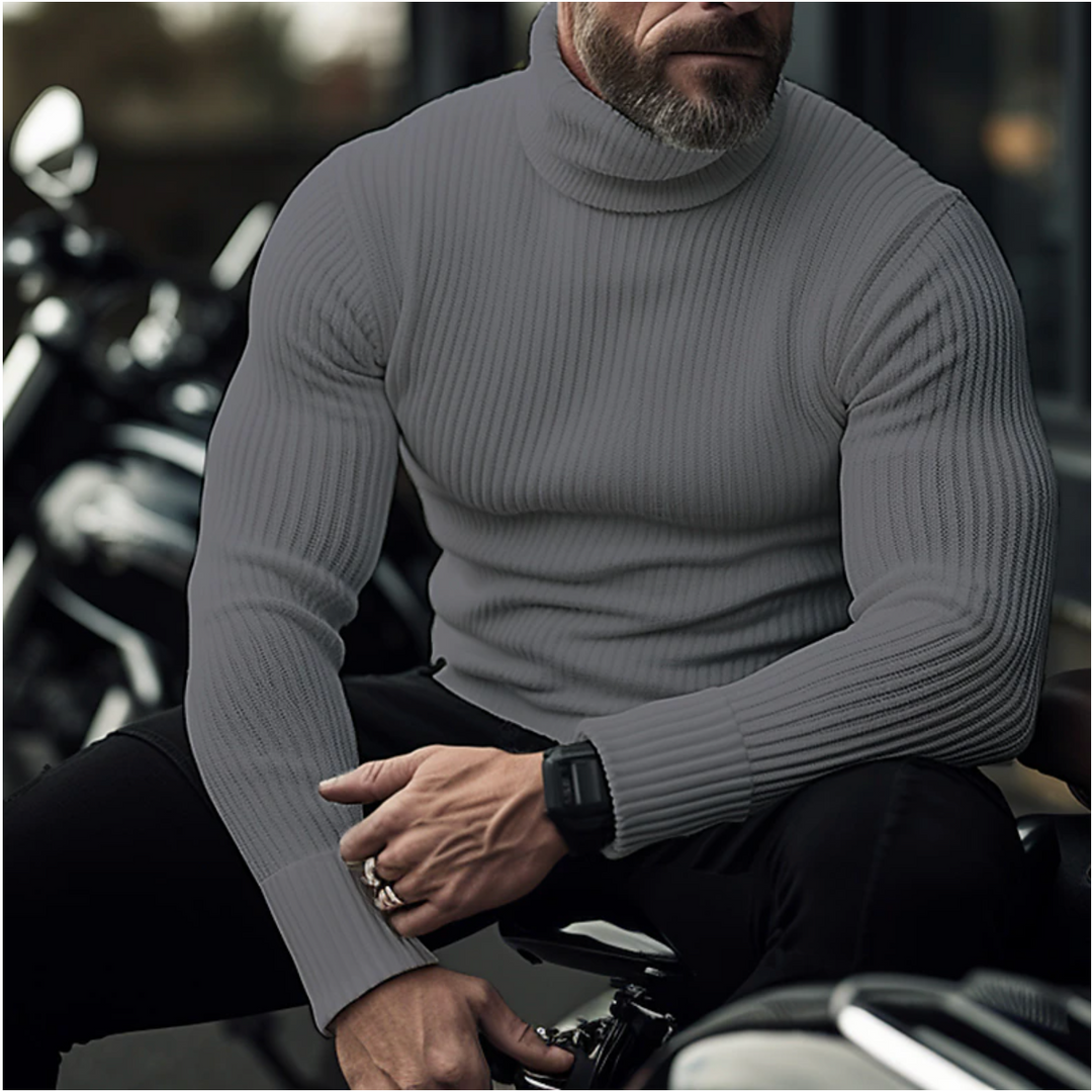 Men's Turtleneck Sweater - Soft Knit Warmth - Charcoal