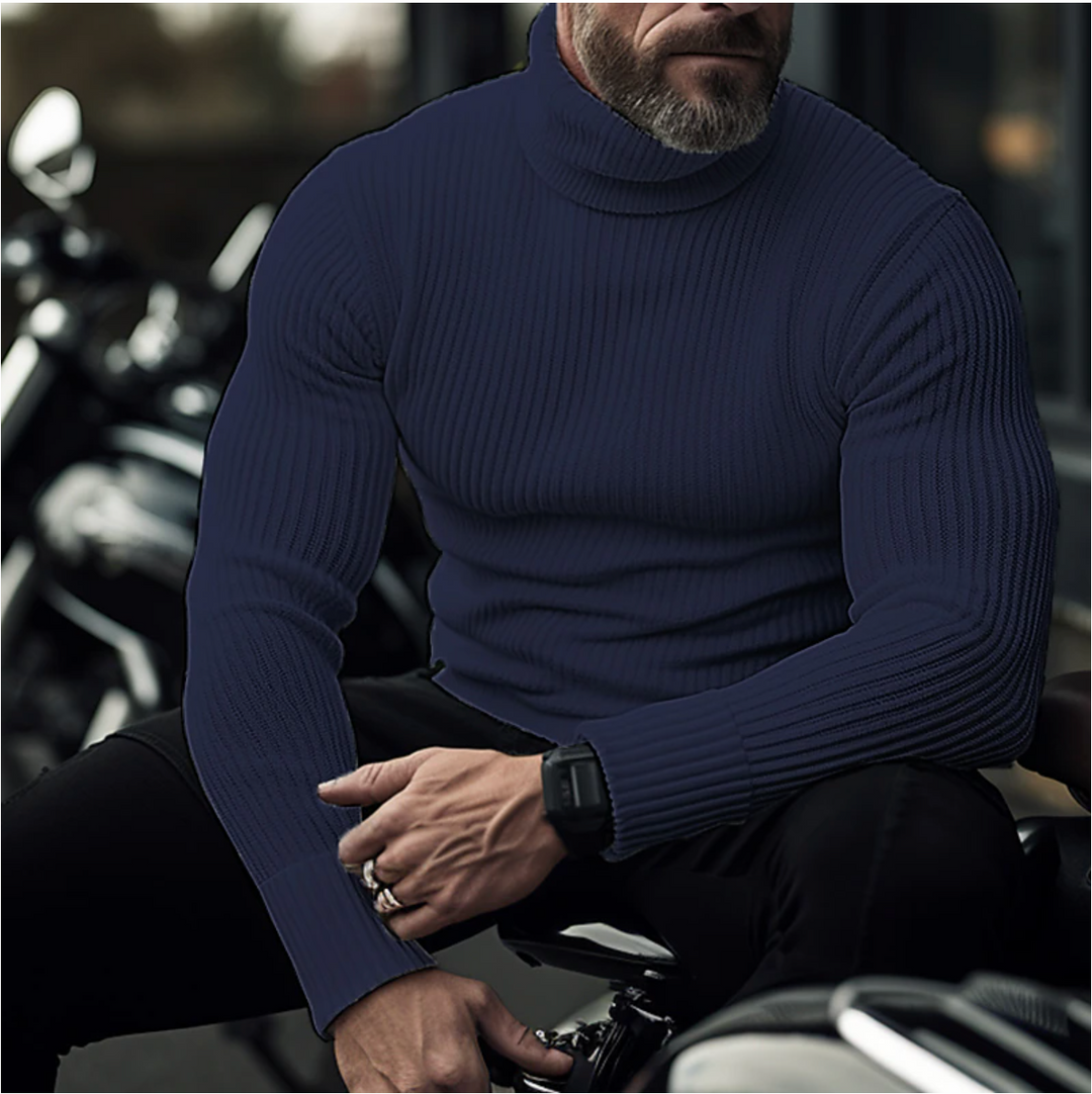 Men's Turtleneck Sweater - Soft Knit Warmth - Navy