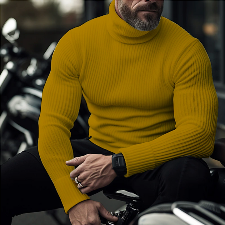 Men's Turtleneck Sweater - Soft Knit Warmth - Yellow