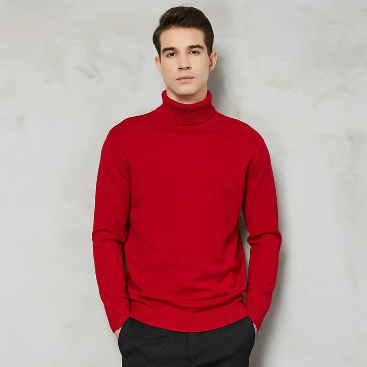 Men's Turtleneck Sweater - Warm Comfort Fit - Red