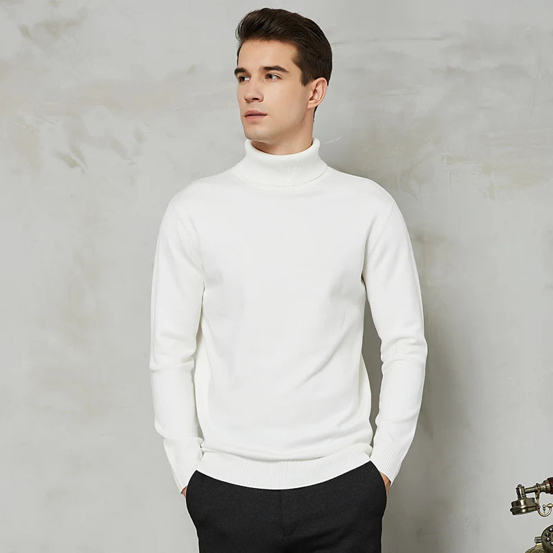Men's Turtleneck Sweater - Warm Comfort Fit - White