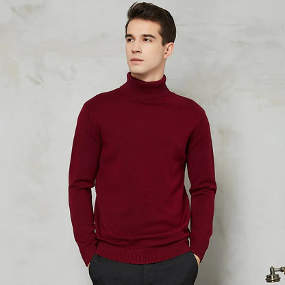 Men's Turtleneck Sweater - Warm Comfort Fit - Wine Red