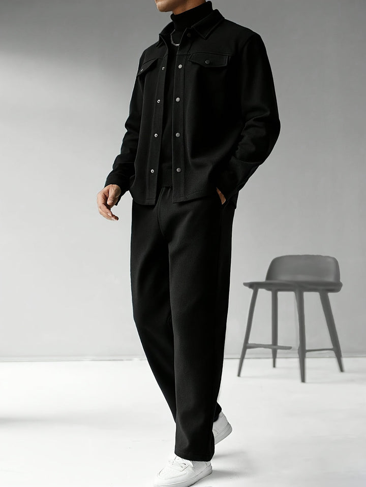 Men's Two-Piece Set - Solid Color Relaxed Fit - Black