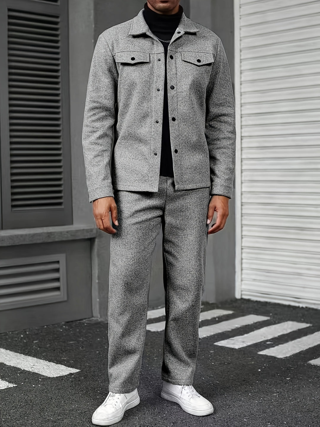 Men's Two-Piece Set - Solid Color Relaxed Fit - Grey