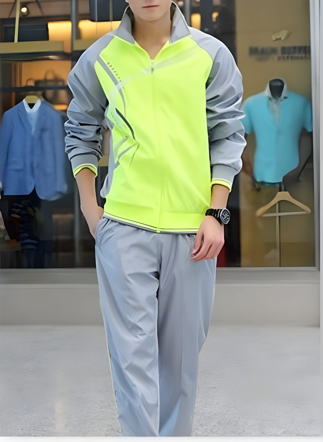 Men's Two-Piece Training Set - Casual Sport Look - Green