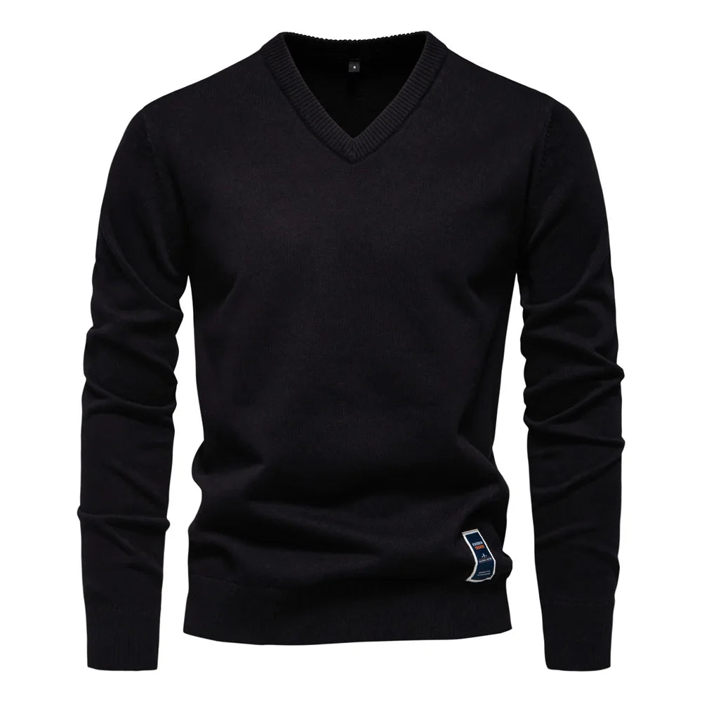 Men's V-Neck Sweater - Classic Refined Style - Black