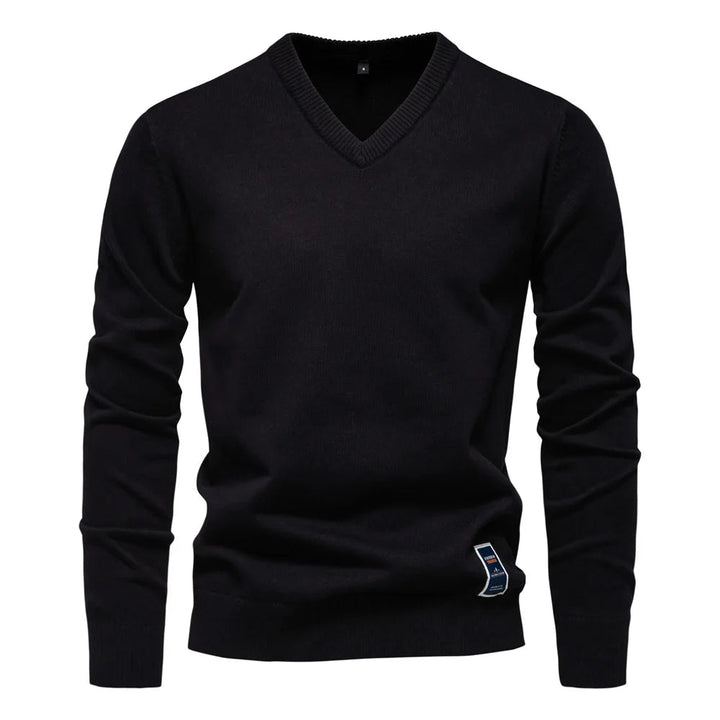 Men's V-Neck Sweater - Classic Refined Style - Black