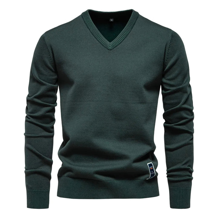 Men's V-Neck Sweater - Classic Refined Style - Green