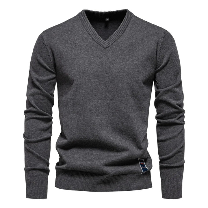 Men's V-Neck Sweater - Classic Refined Style - Grey
