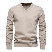 Men's V-Neck Sweater - Classic Refined Style - Khaki