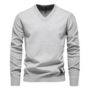 Men's V-Neck Sweater - Classic Refined Style - Light Grey