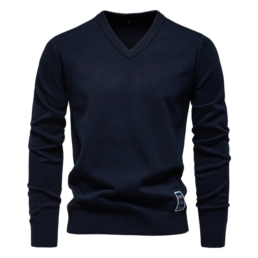 Men's V-Neck Sweater - Classic Refined Style - Navy