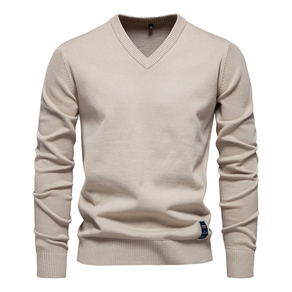 Men's V-Neck Sweater - Timeless Elegance - Apricot