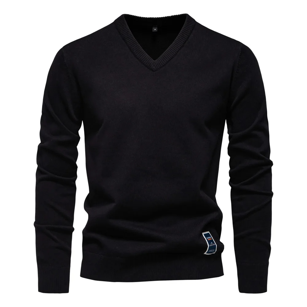 Men's V-Neck Sweater - Timeless Elegance - Black