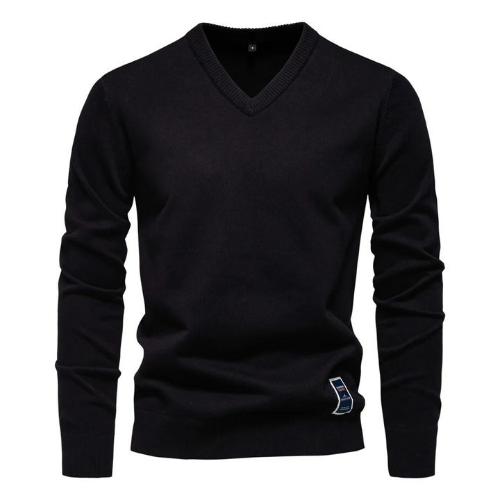 Men's V-Neck Sweater - Timeless Elegance - Black