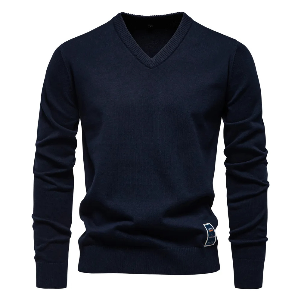 Men's V-Neck Sweater - Timeless Elegance - Blue