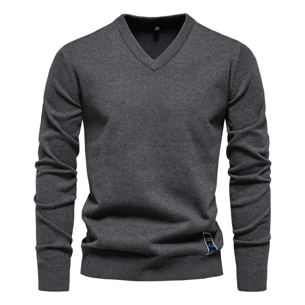 Men's V-Neck Sweater - Timeless Elegance - Charcoal