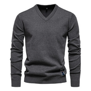 Men's V-Neck Sweater - Timeless Elegance - Charcoal