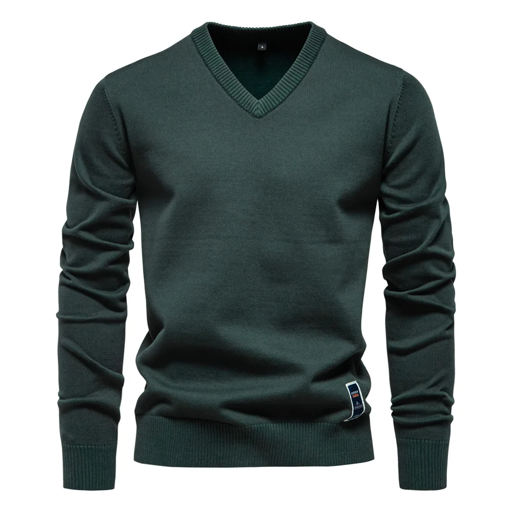 Men's V-Neck Sweater - Timeless Elegance - Green