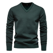 Men's V-Neck Sweater - Timeless Elegance - Green