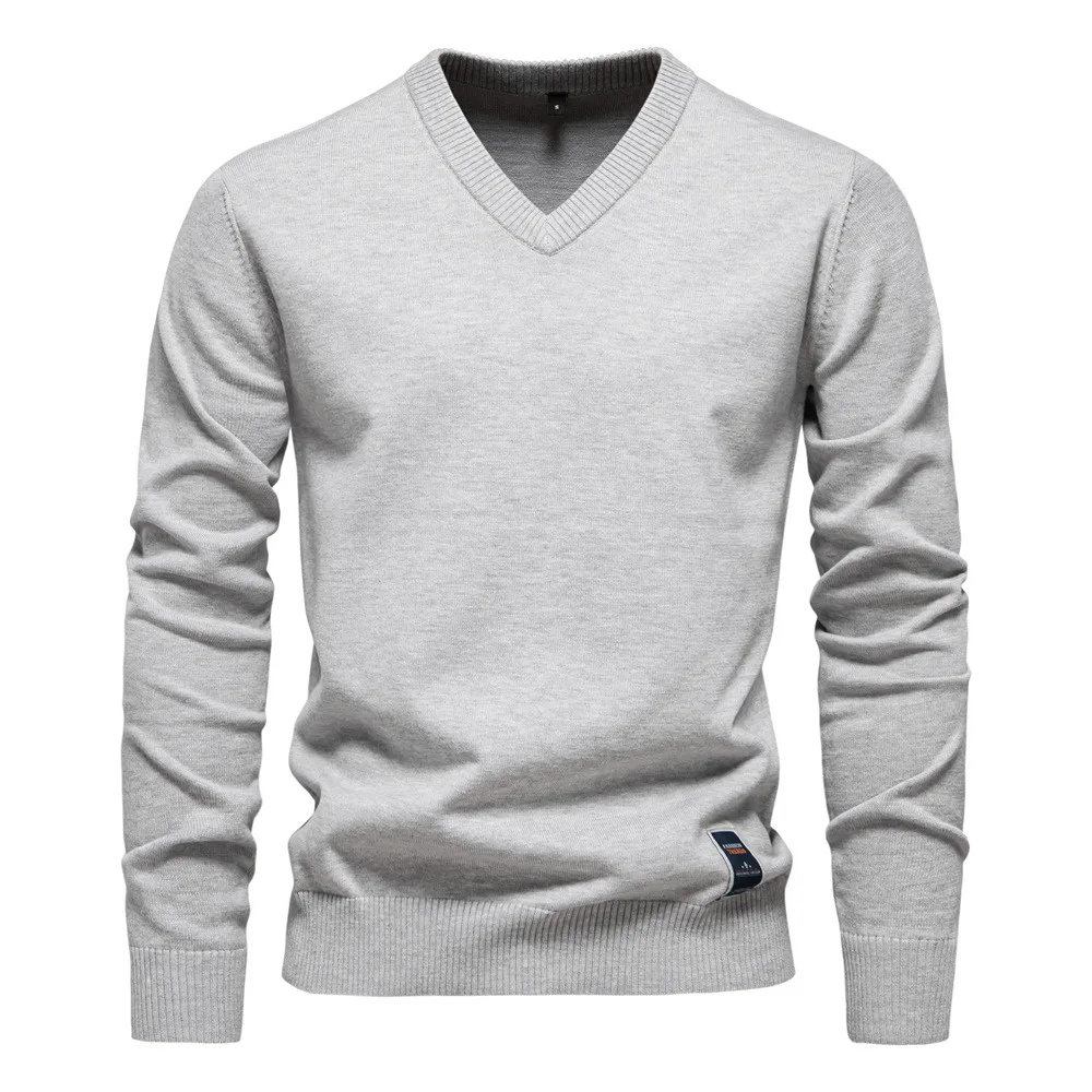 Men's V-Neck Sweater - Timeless Elegance - Grey