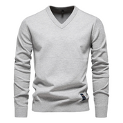 Men's V-Neck Sweater - Timeless Elegance - Grey