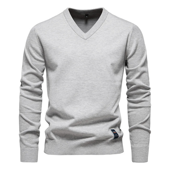 Men's V-Neck Sweater - Timeless Elegance - Grey