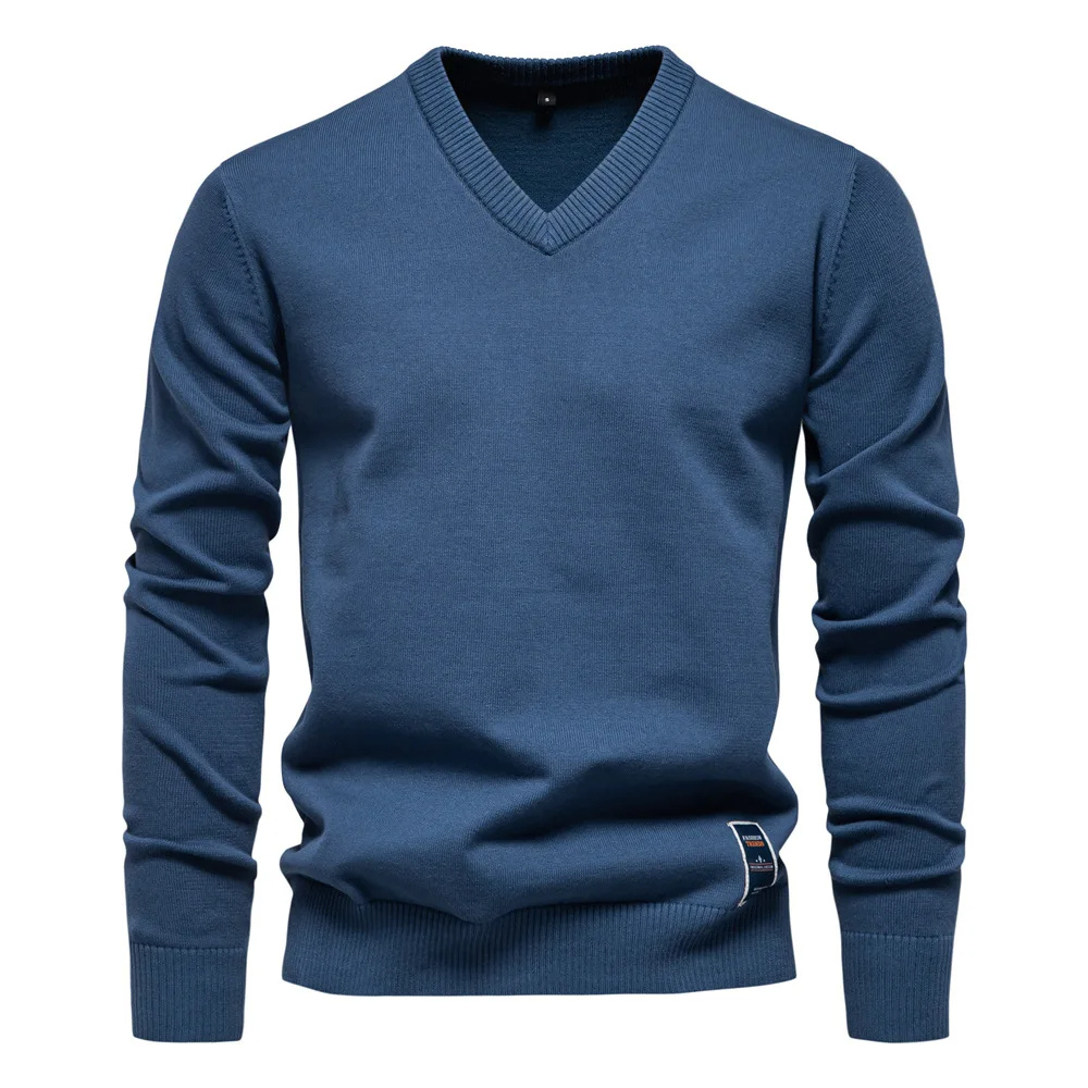 Men's V-Neck Sweater - Timeless Elegance - Navy
