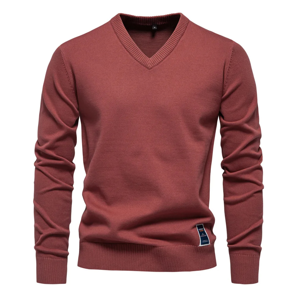 Men's V-Neck Sweater - Timeless Elegance - Red