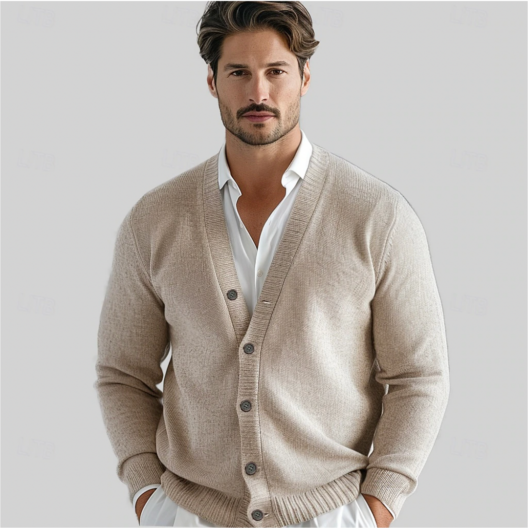 Men's V-Neck Vest - Classic Knit Pullover - Beige