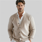 Men's V-Neck Vest - Classic Knit Pullover - Beige