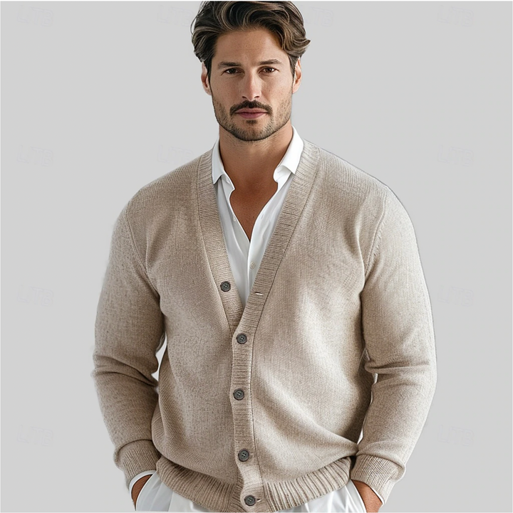 Men's V-Neck Vest - Classic Knit Pullover - Beige