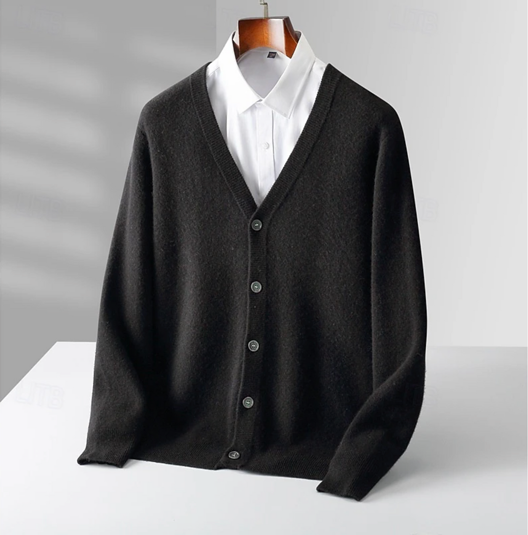 Men's V-Neck Vest - Classic Knit Pullover - Black