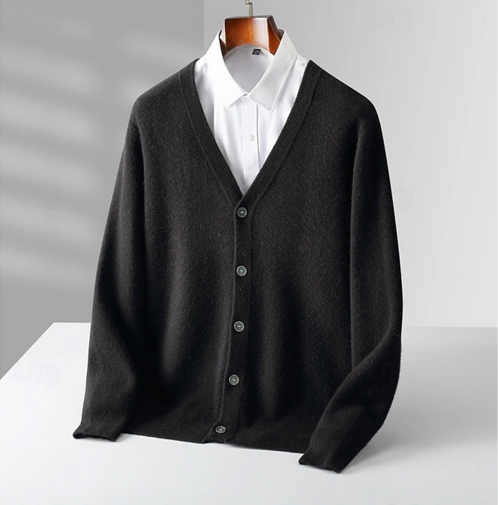 Men's V-Neck Vest - Classic Knit Pullover - Black