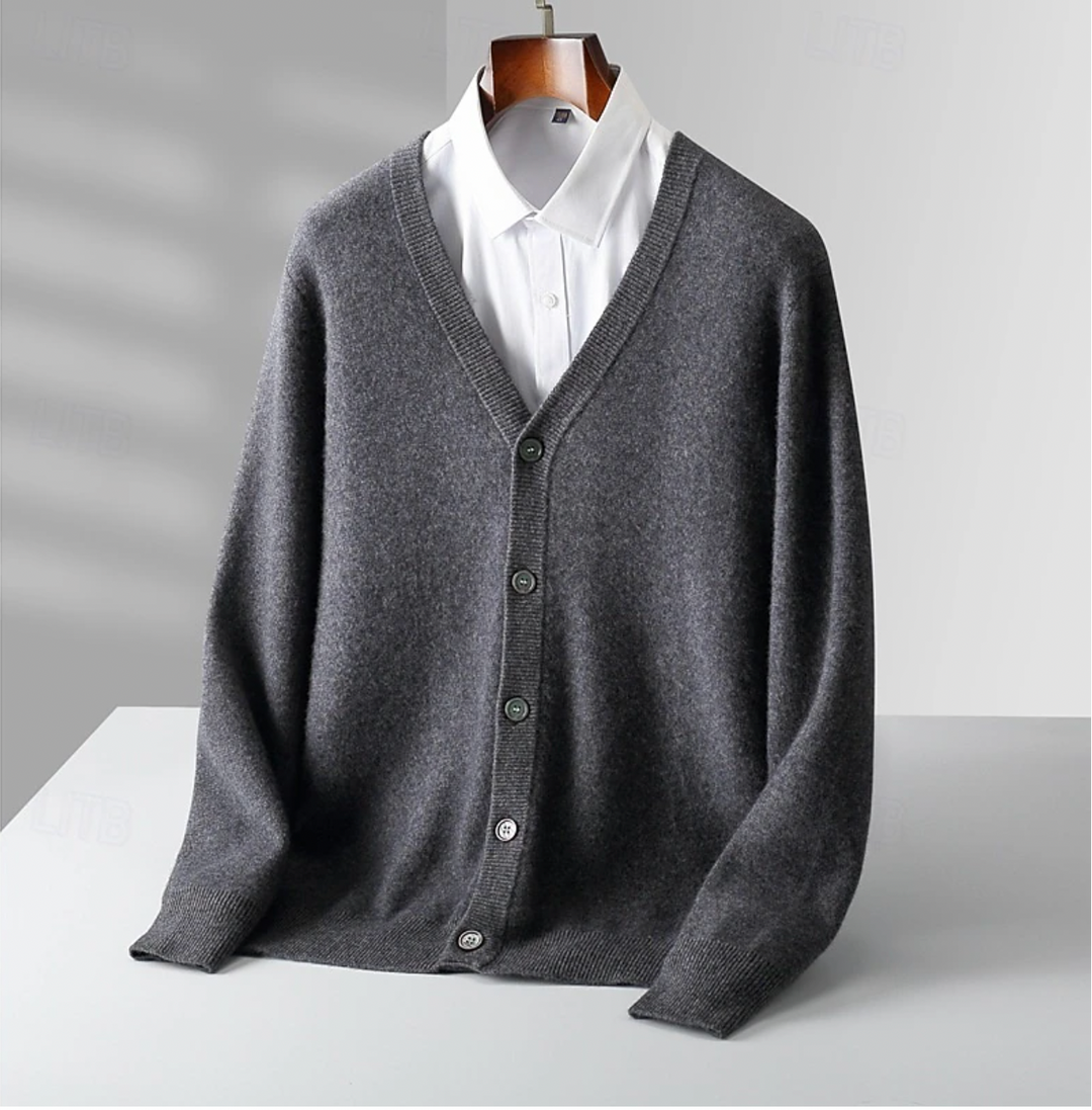 Men's V-Neck Vest - Classic Knit Pullover - Dark Grey