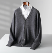 Men's V-Neck Vest - Classic Knit Pullover - Dark Grey