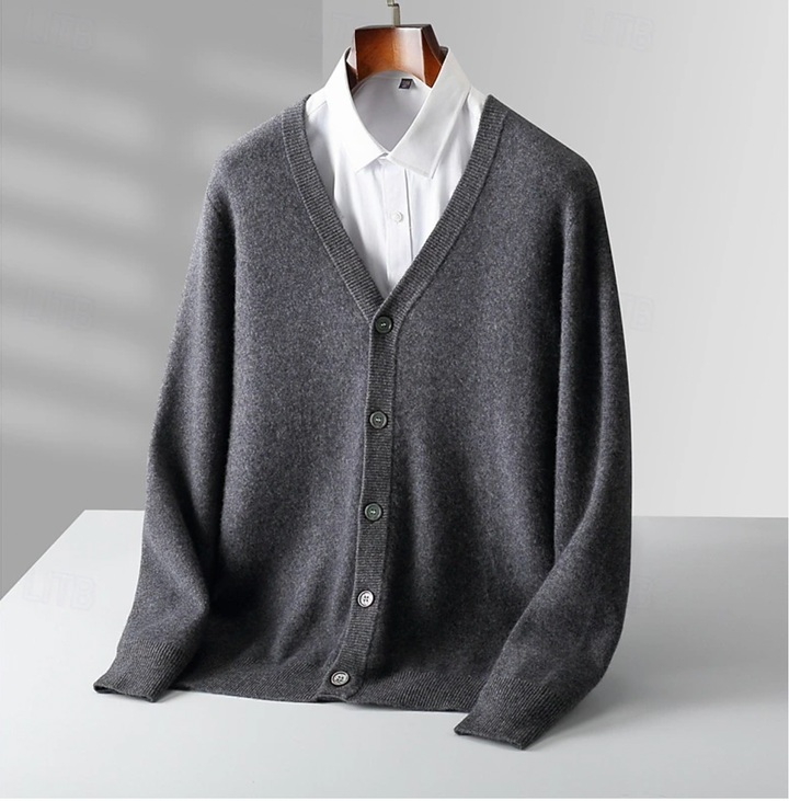 Men's V-Neck Vest - Classic Knit Pullover - Dark Grey