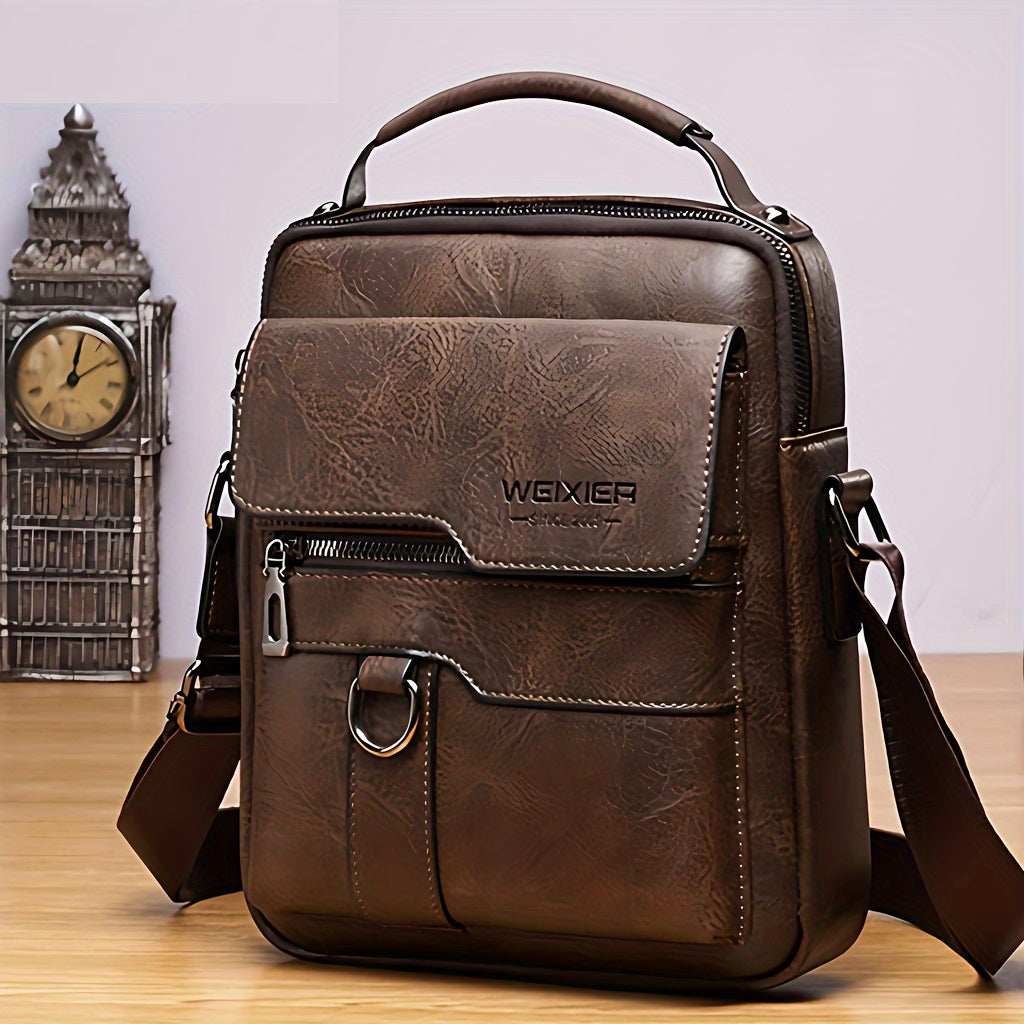 Men's Vintage Crossbody Shoulder Bag - Multiple Compartments - Dark Brown