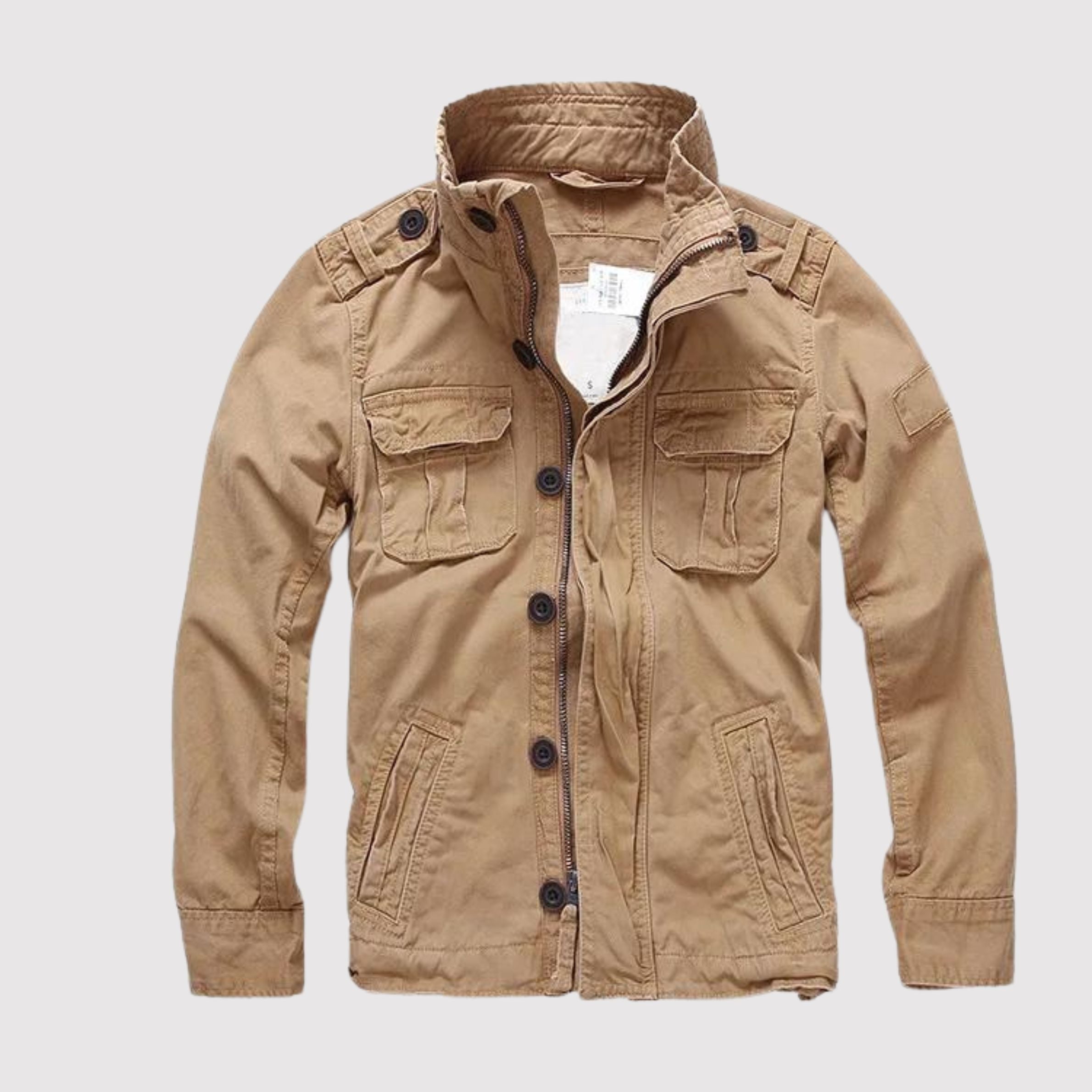 Men's Vintage Tactical Jacket - Classic Military Style - Khaki