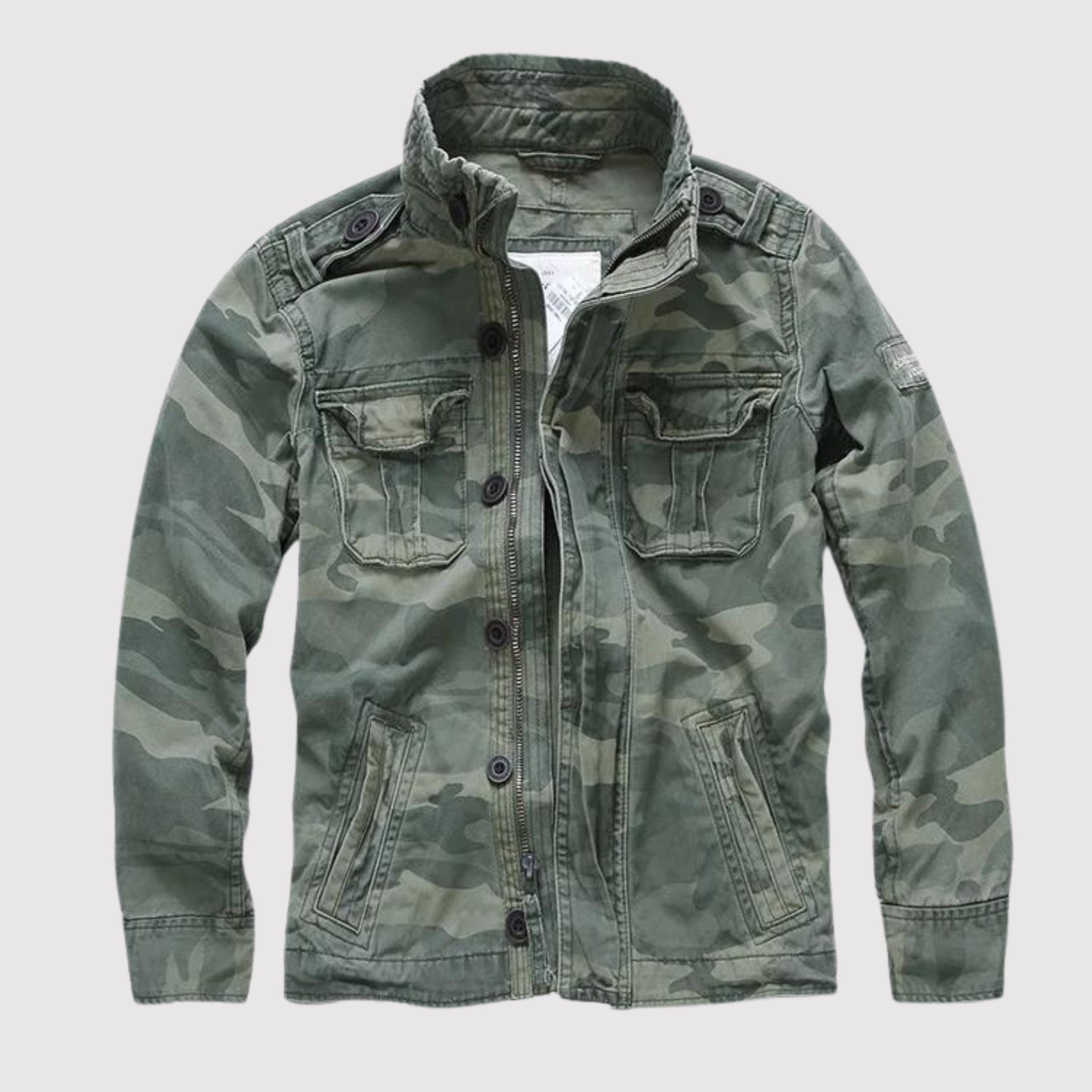 Men's Vintage Tactical Jacket - Classic Military Style - Olive Green