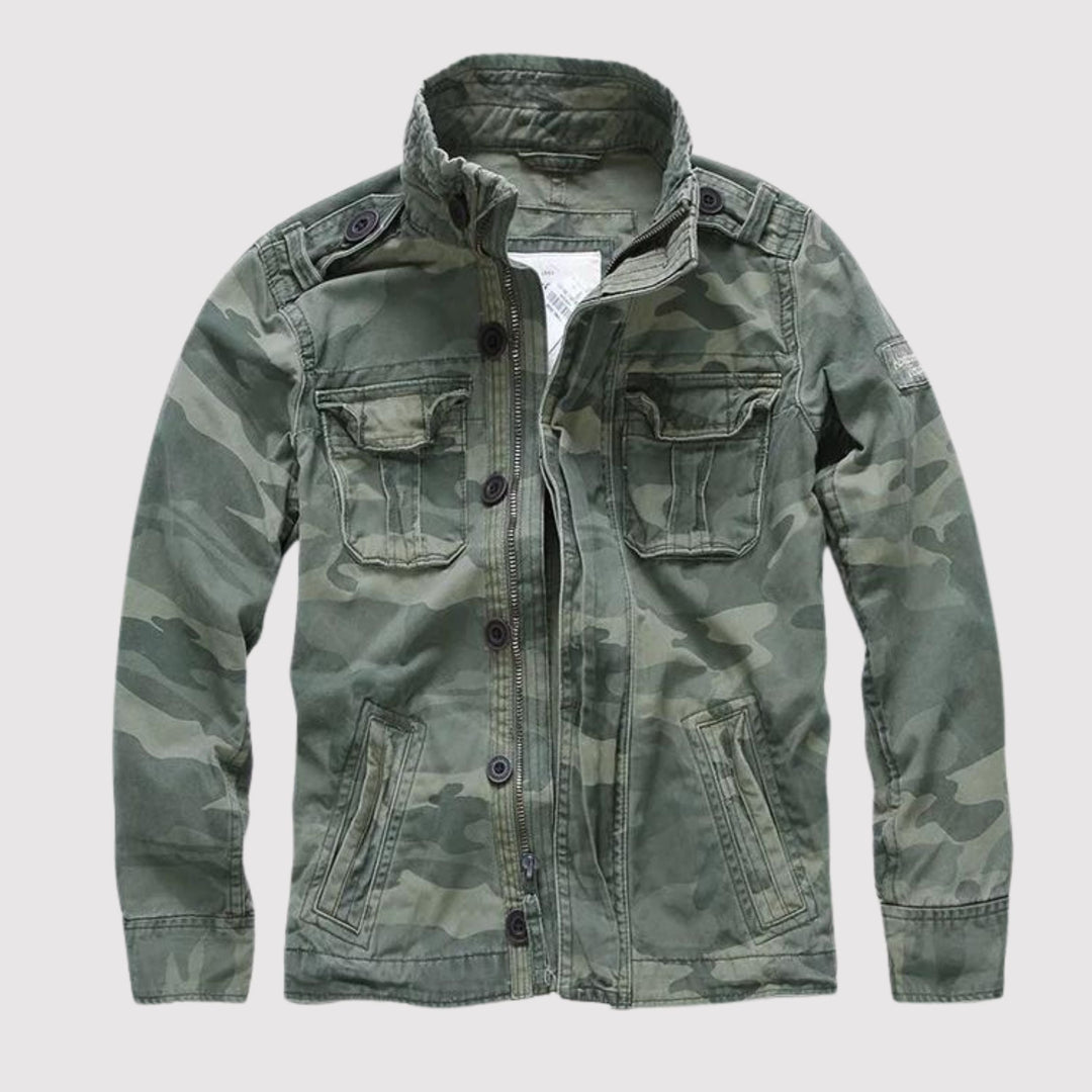 Men's Vintage Tactical Jacket - Classic Military Style - Olive Green