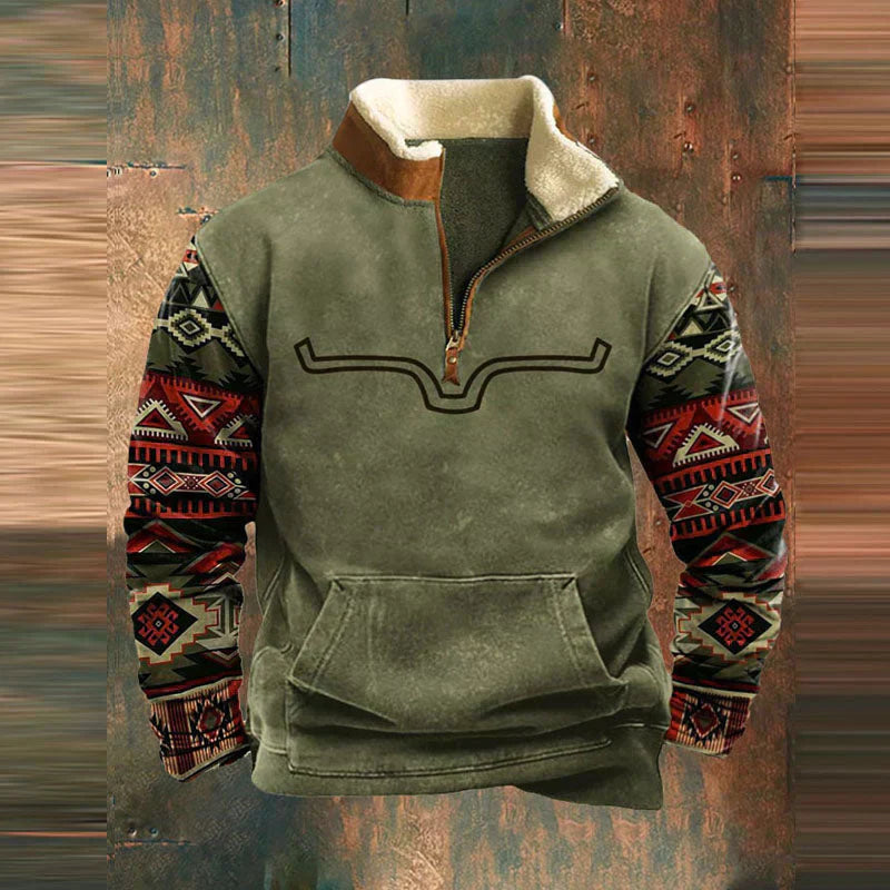 Men's Vintage Turtleneck Sweater with Zip - Warm Casual Knit - Green
