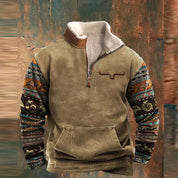 Men's Vintage Turtleneck Sweater with Zip - Warm Casual Knit - Khaki