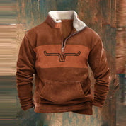 Men's Vintage Turtleneck Sweater with Zip - Warm Casual Knit - Orange