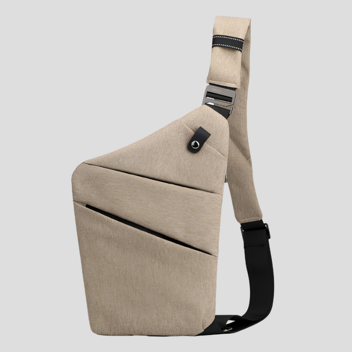 Men's Waterproof Chest Bag - Functional Shoulder Strap Design - Beige