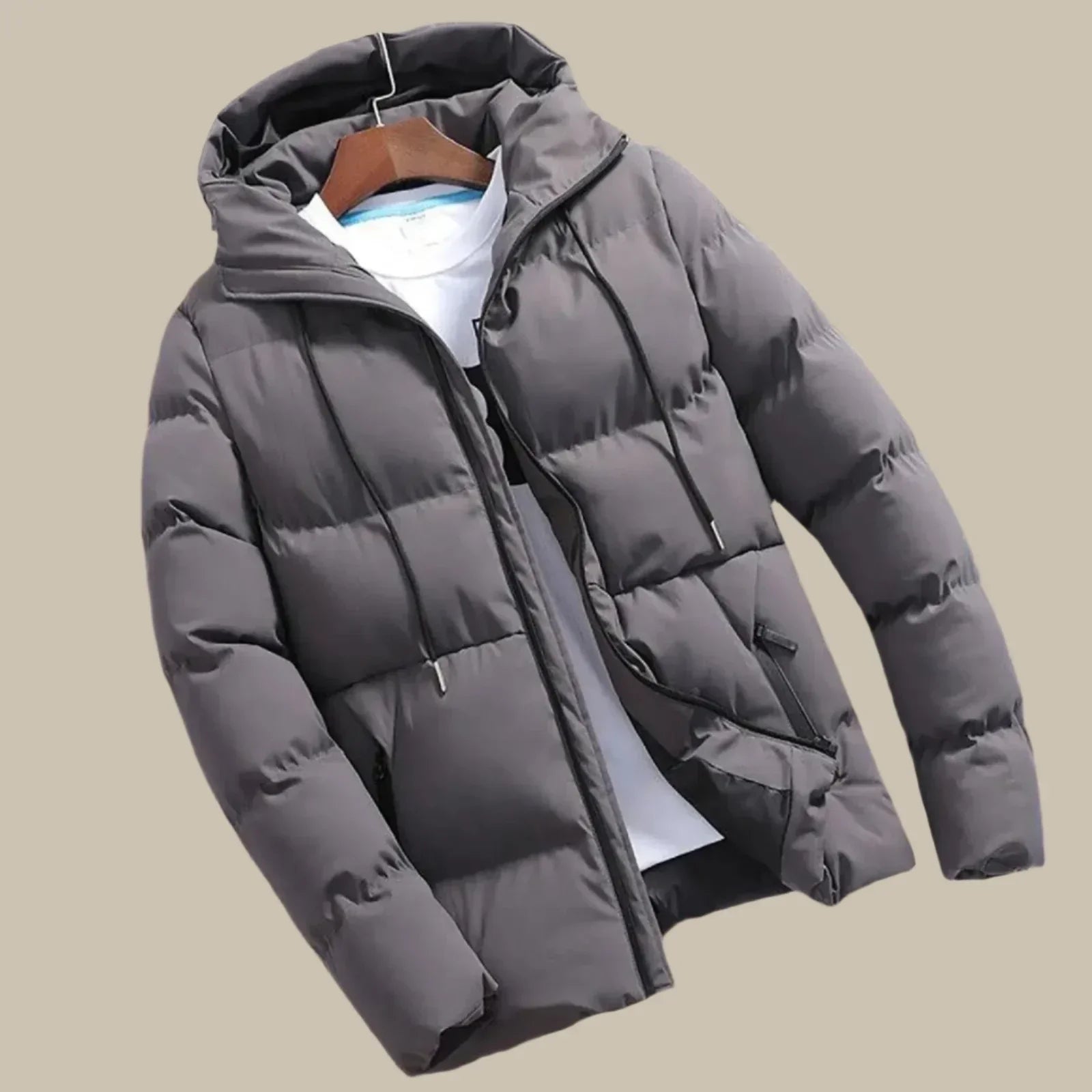 Men's Waterproof Puffer Parka - Insulated Winter Jacket - Grey