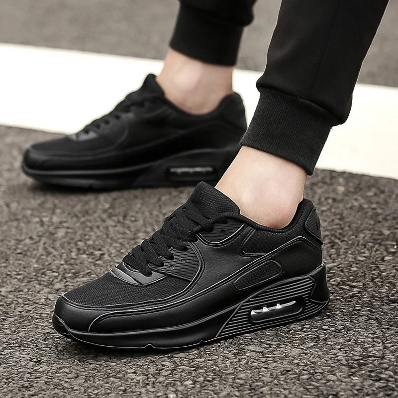 Men's White Walking Sneakers - Breathable & Slip-Resistant - Black